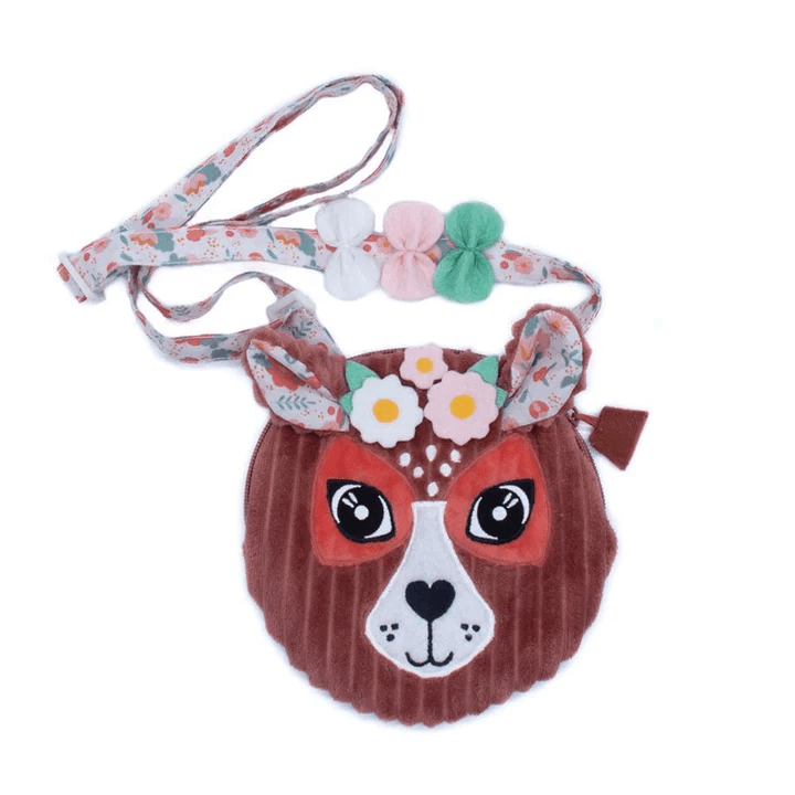 Les Deglingos Handbag Melimelos the Deer Floral Print Soft Plush Shoulder Bag