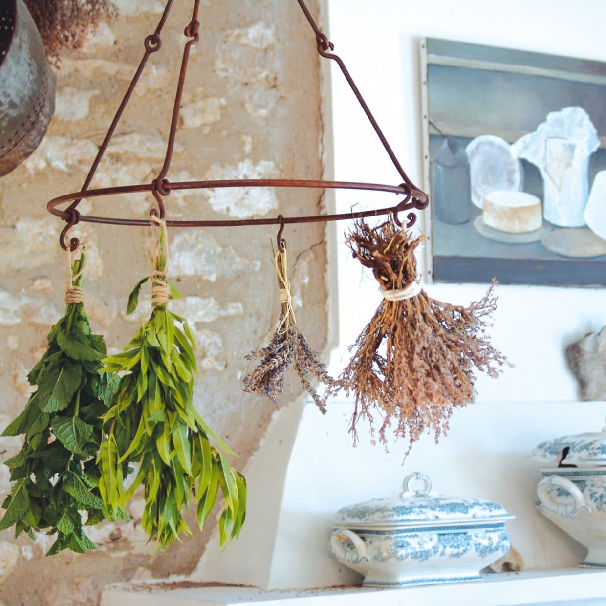 Vintage Style Display Flower Rustic Herb Hanging Rack Dryer Ring 6 Hooks