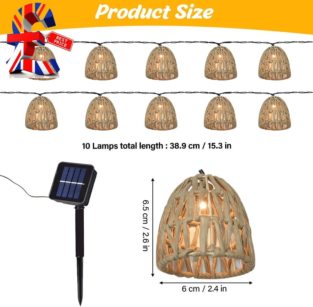 Solar Lights Outdoor Garden String| 3.8M Rattan Ball String Lights| Bohemian Sty view 2