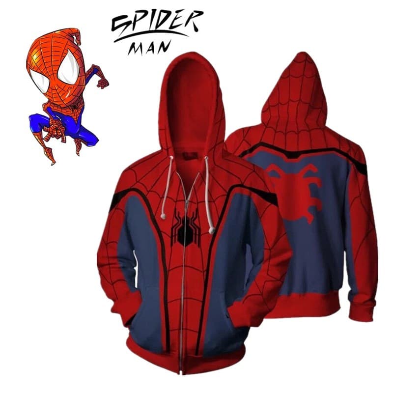Spider-Man:Homecoming Men Casual 3D Print Hooded Zipper Coat Jacket Sweater Tops