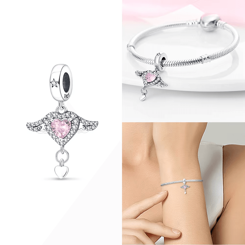 Rose Gold Pink Zircon Love Heart Beads Fit Bracelet Charms 925 Silver Original J