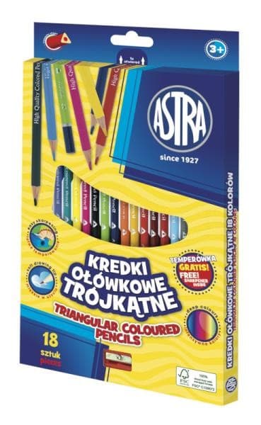 Kredki ołówkowe 15 kolorów trójkątne  temperówka ASTRA 312023001 ASTRA