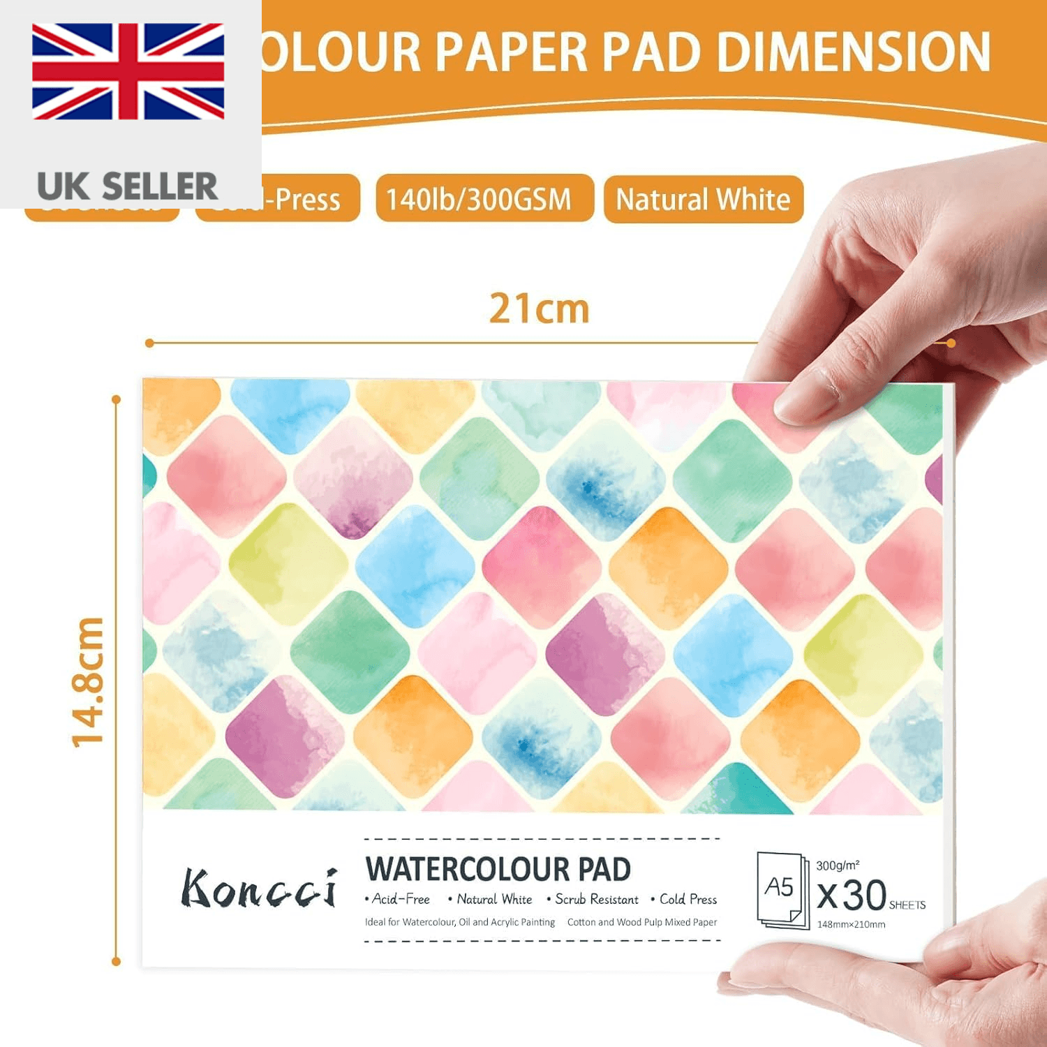 Watercolour Paper Pad A5| 30 Sheets Watercolour Sketchbook 300GSM| Cotton Blend, view 2