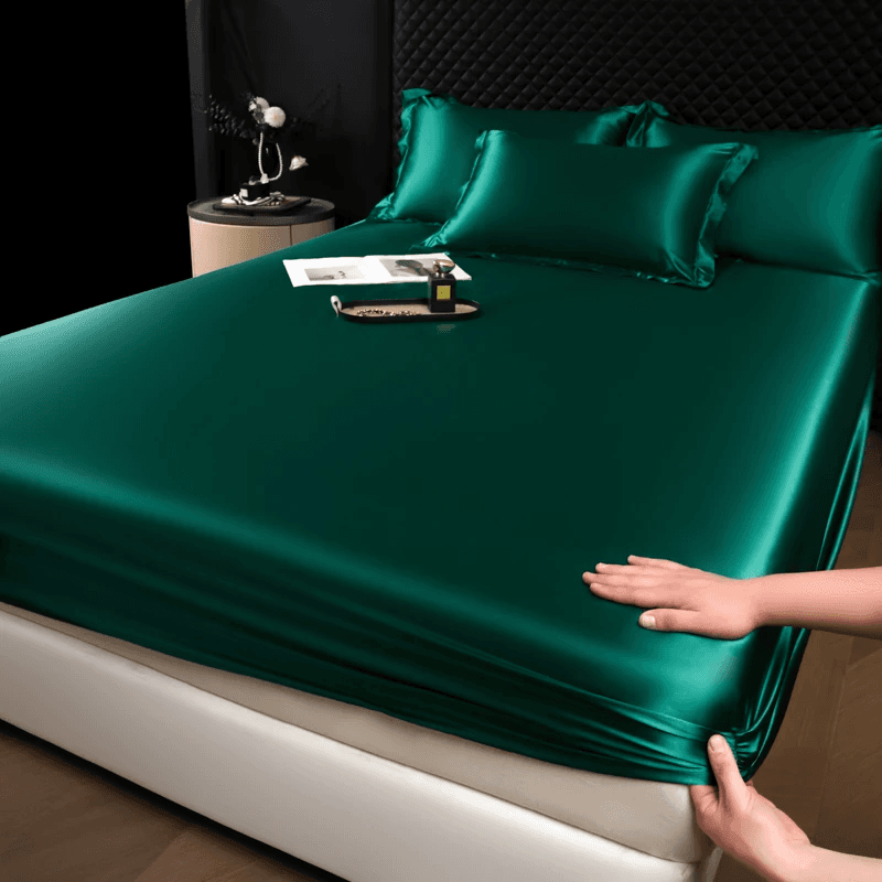 Solid Color Fashion Satin Fitted Sheet Rayon Mattress Cover with Elastic Band Be
