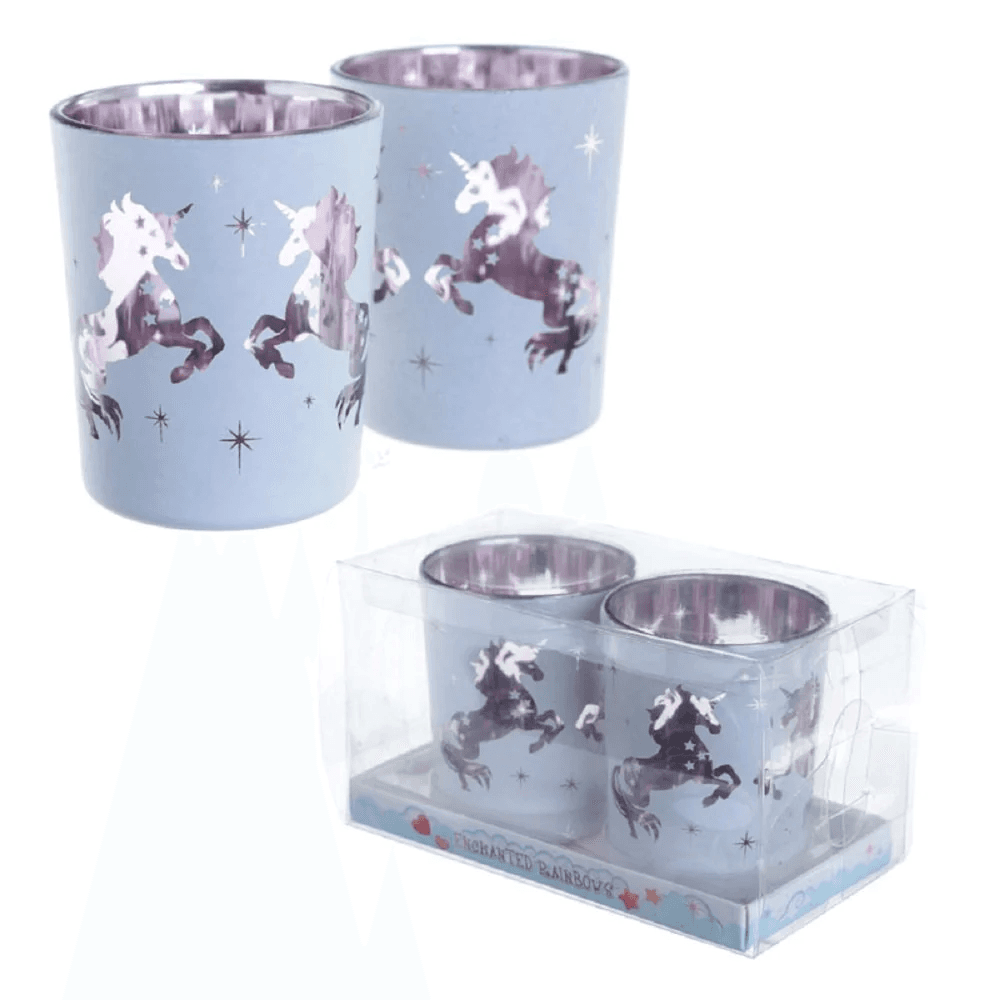 Unicorn Design Set of 2 Glass Tea Light Holders
