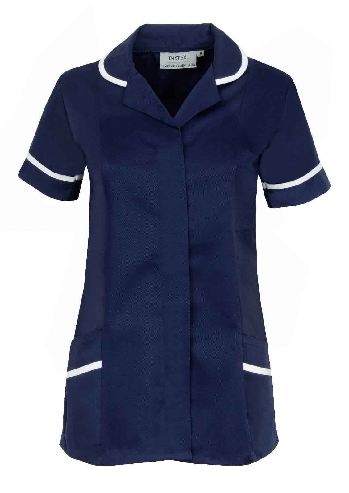 NAVY NURSES TUNIC HEALTHCARE TOP| DENTAL VET SALON NHS|  SIZES UK 8-24. INS31NV