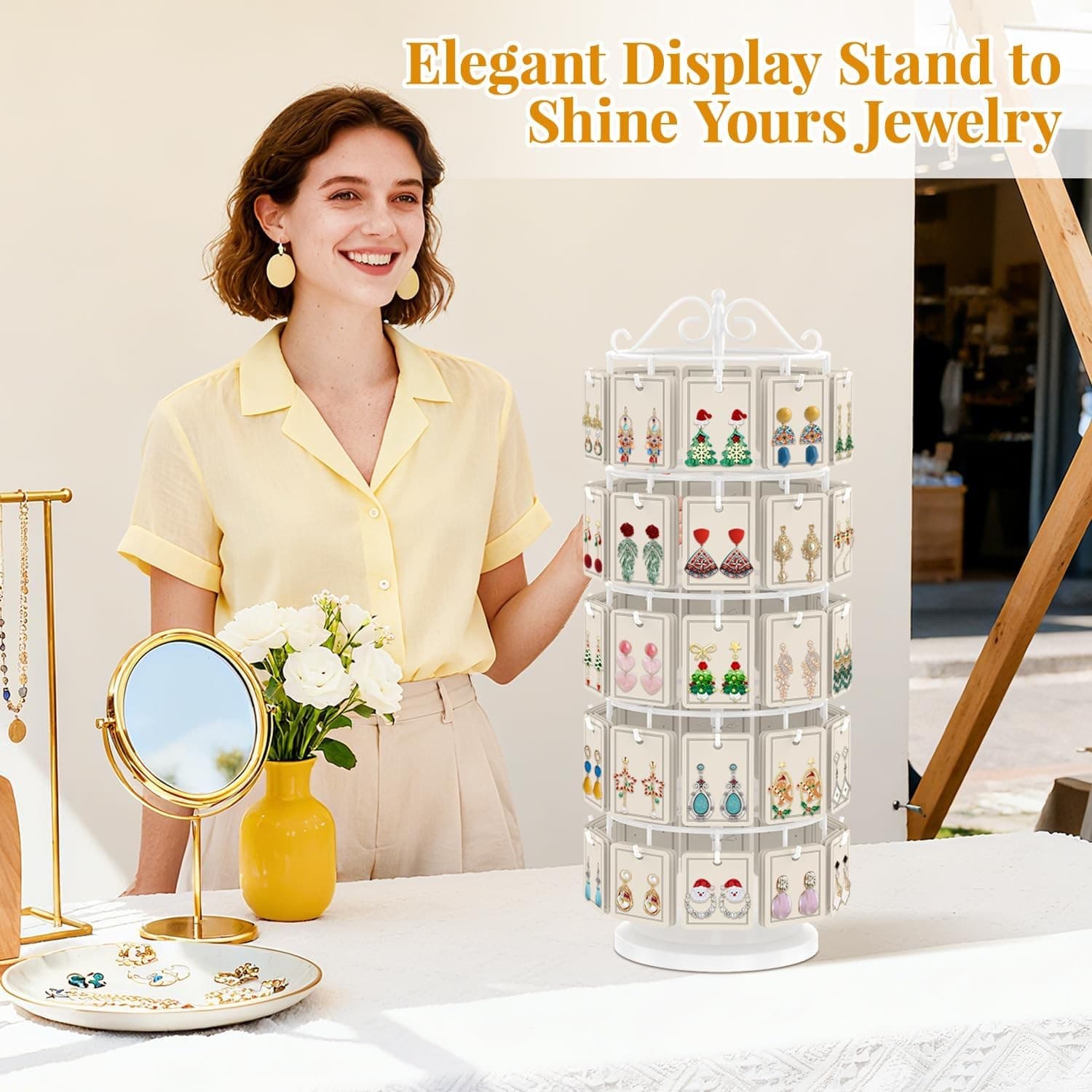 EsLuker.ly Earring Holder Organizer Rotating Display Tree Stand| Adjustable Hei view 2