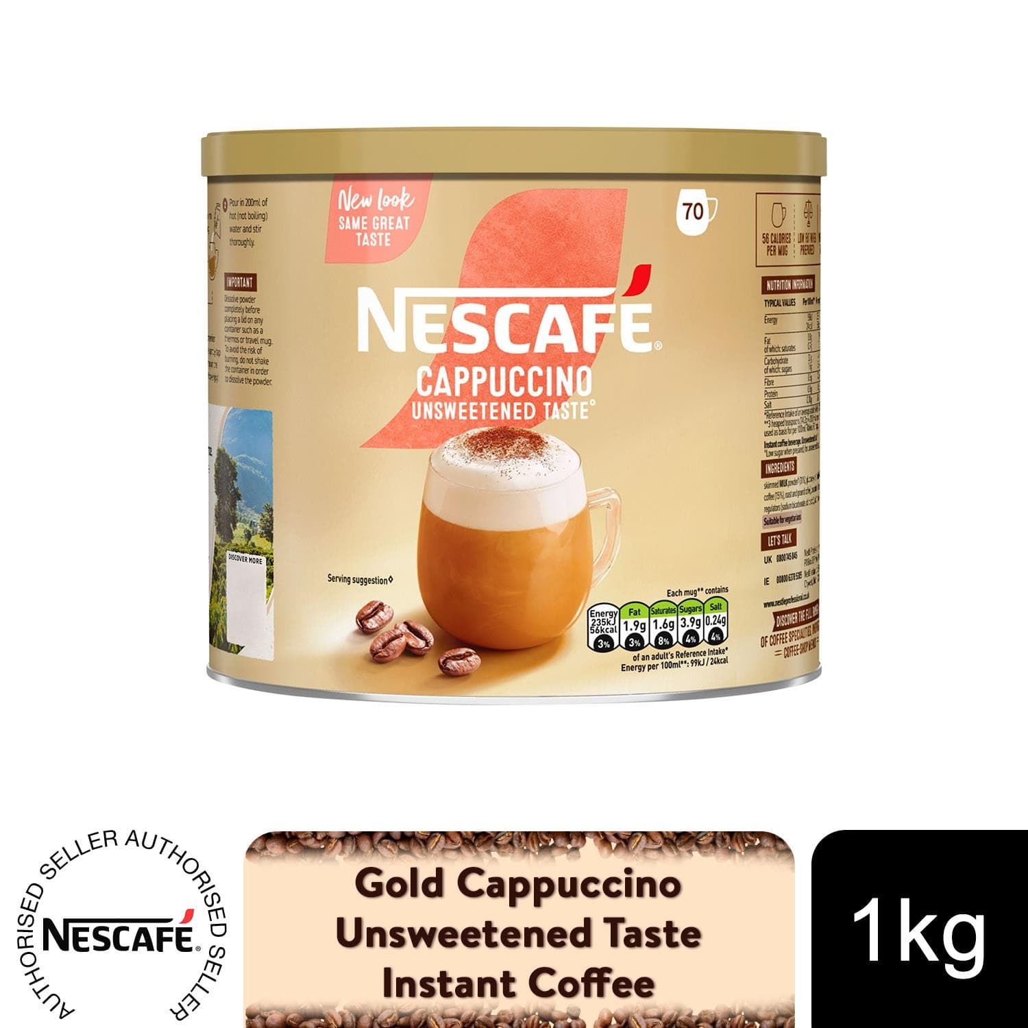 Nescafe Gold Instant Coffee Granules 1kg Unsweetened Cappuccino