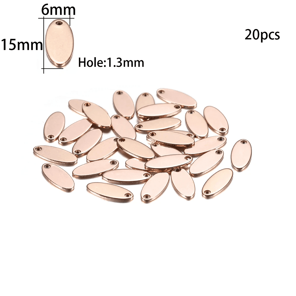 10-50Pcs Gold Stainless Steel Customized Dog Tag Heart-Shaped Oval Blanks Charm