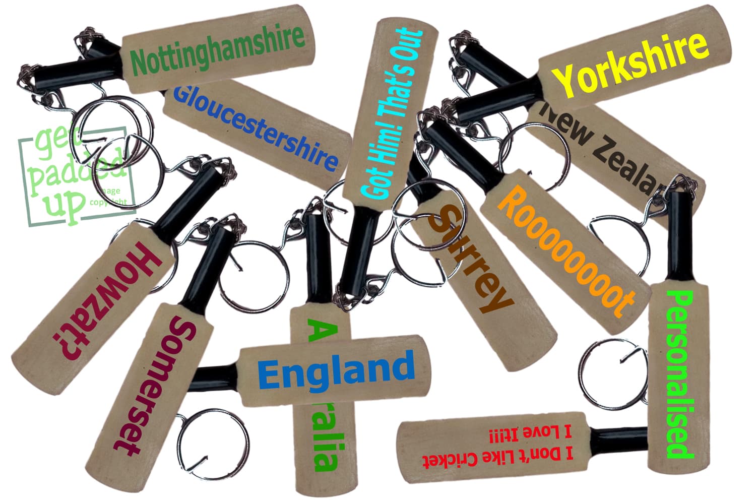Mini Miniature Cricket Bat Key Ring Keyring Plain| County| Country| Personalised