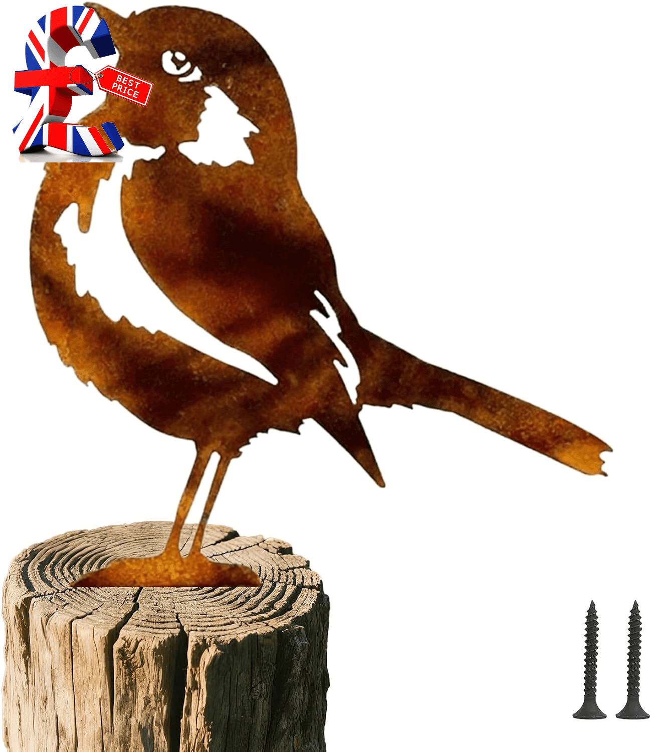 Rusty Metal Sparrow Sculpture Garden Ornament| Lifelike Patina Bird Silhouette f