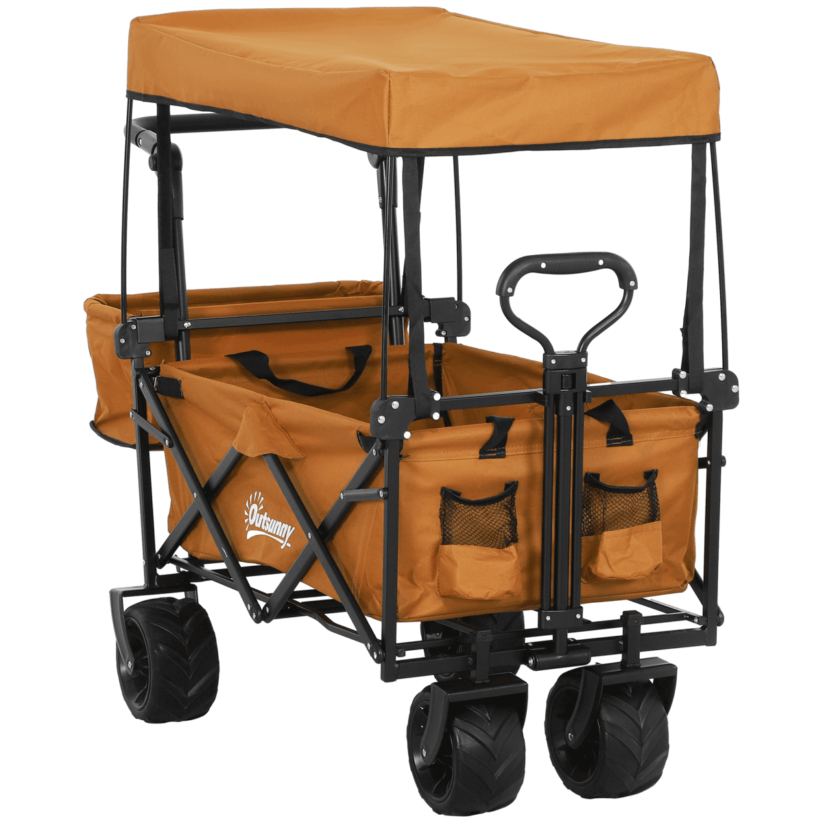 Folding Utility Cart Orange 117x55x98cm Steel Oxford Cloth ABS 68kg Max Capacity