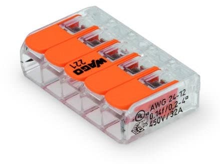4055143234658 SZYBKOZŁĄCZKA 5X0,2-4MM2 TRANSPARENTNA/POMARAŃCZOWA 221-415 UN