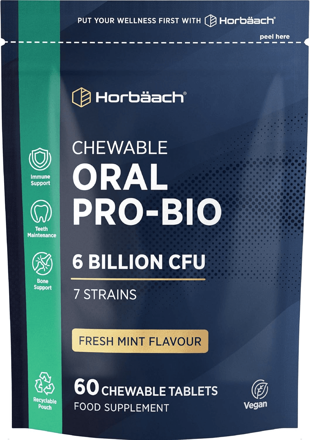 Horbaach Oral ProBio 6bn CFU Dental Probiotics 60 Vegan Tablets Mint