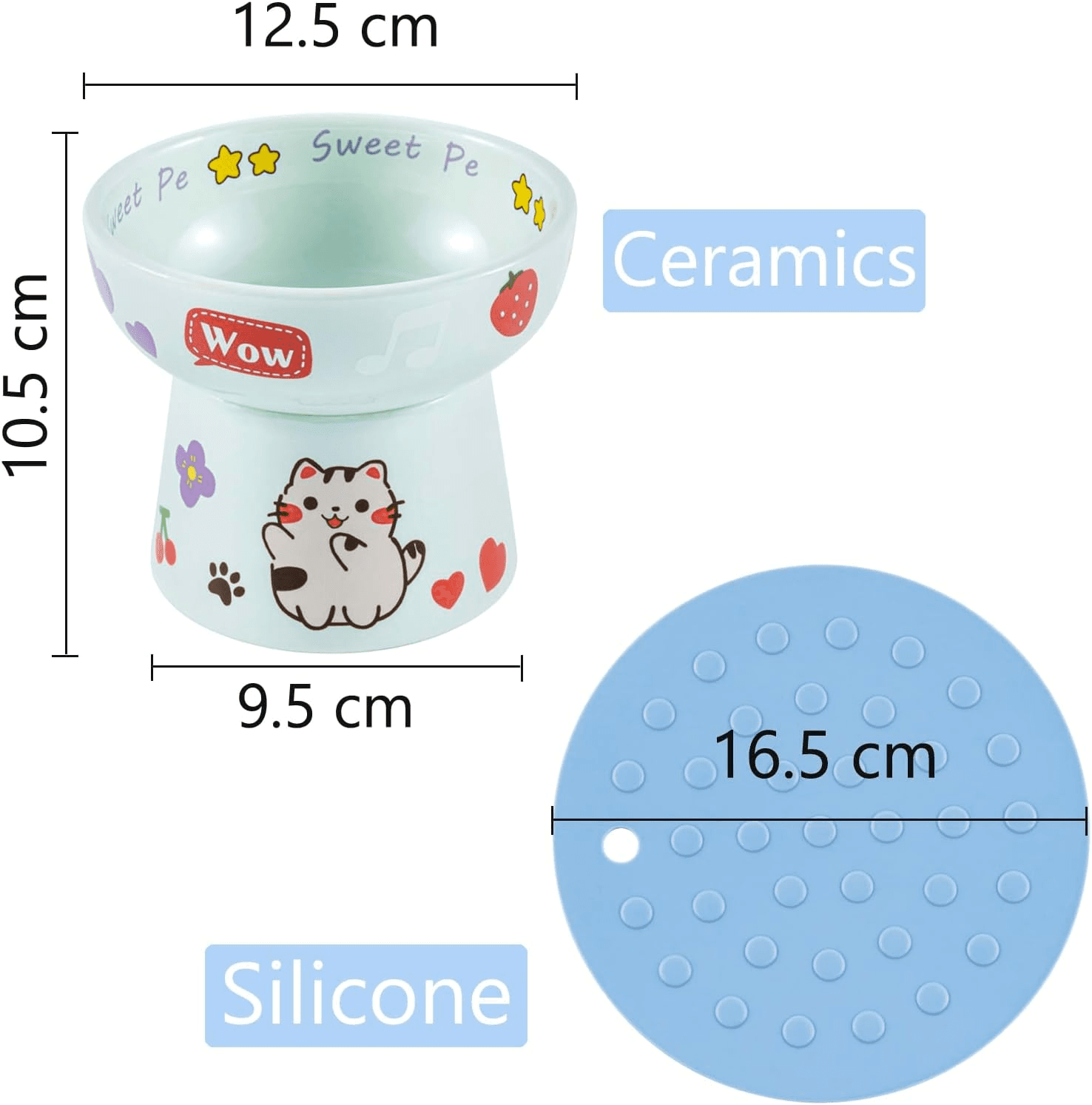 4.8 Inch Ceramic Elevated Cat Bowl with anti Slip Pad Cat Food Container Dish R view 2