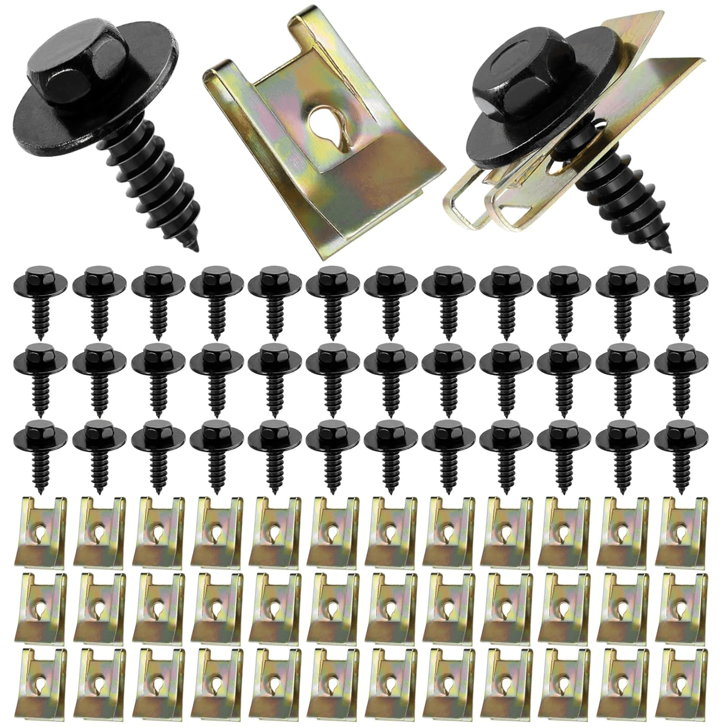 72PCS Screw and Nut Clip Kit|  36 Auto Body Fender Screws and 36 Bumper Guard Pl