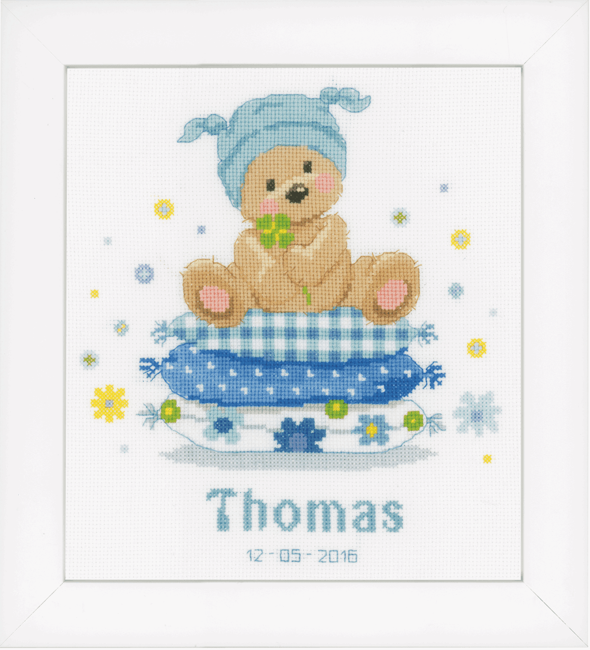 Vervaco Bear On Pillow  Birth Record Counted Cross Stitch Kit view 2