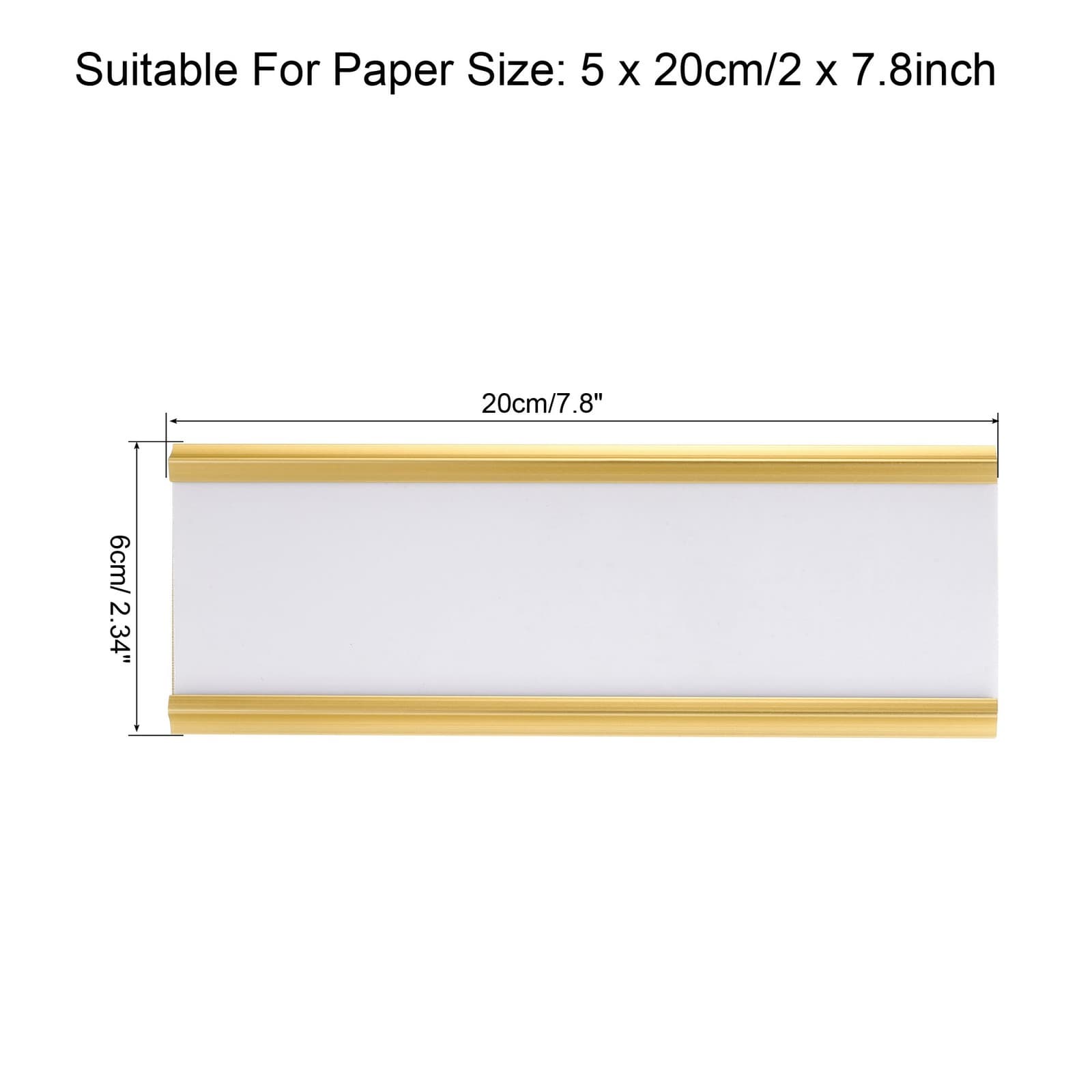 2x7.8\"Aluminum Name Plate Holder,2Pcs w White Blank Engraved NamePlate Gold Tone view 2