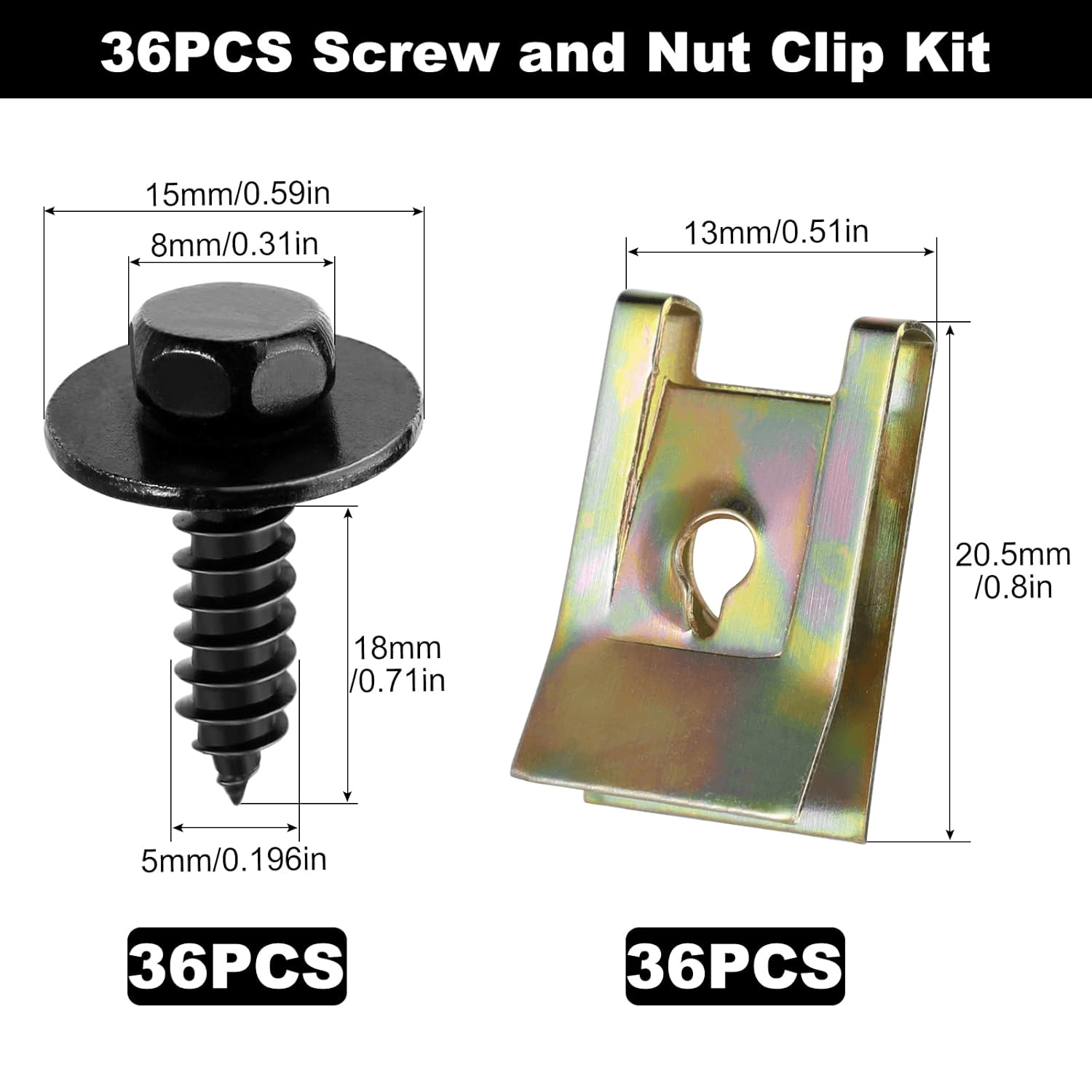 72PCS Screw and Nut Clip Kit|  36 Auto Body Fender Screws and 36 Bumper Guard Pl view 2