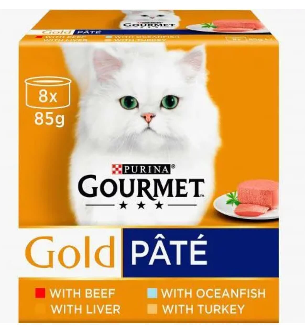 PURINA GOURMET Gold Pate Wet Cat Food Tins Variety Pack 8 x 85G - FREE DELIVERY