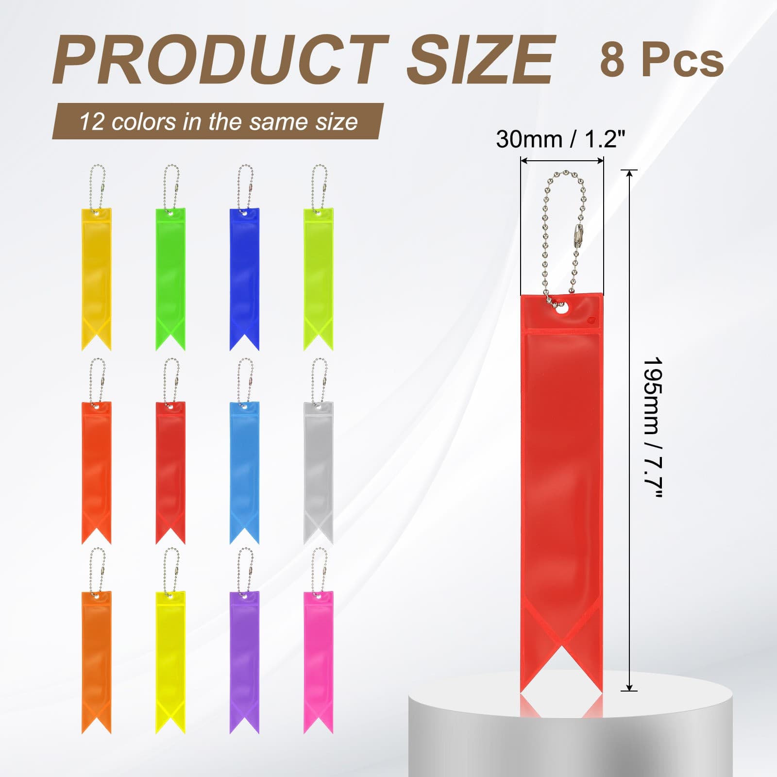 8 Pcs Reflective Pendants| 7.7 x 1.2 Inch Reflective Strips Safety| Red view 2