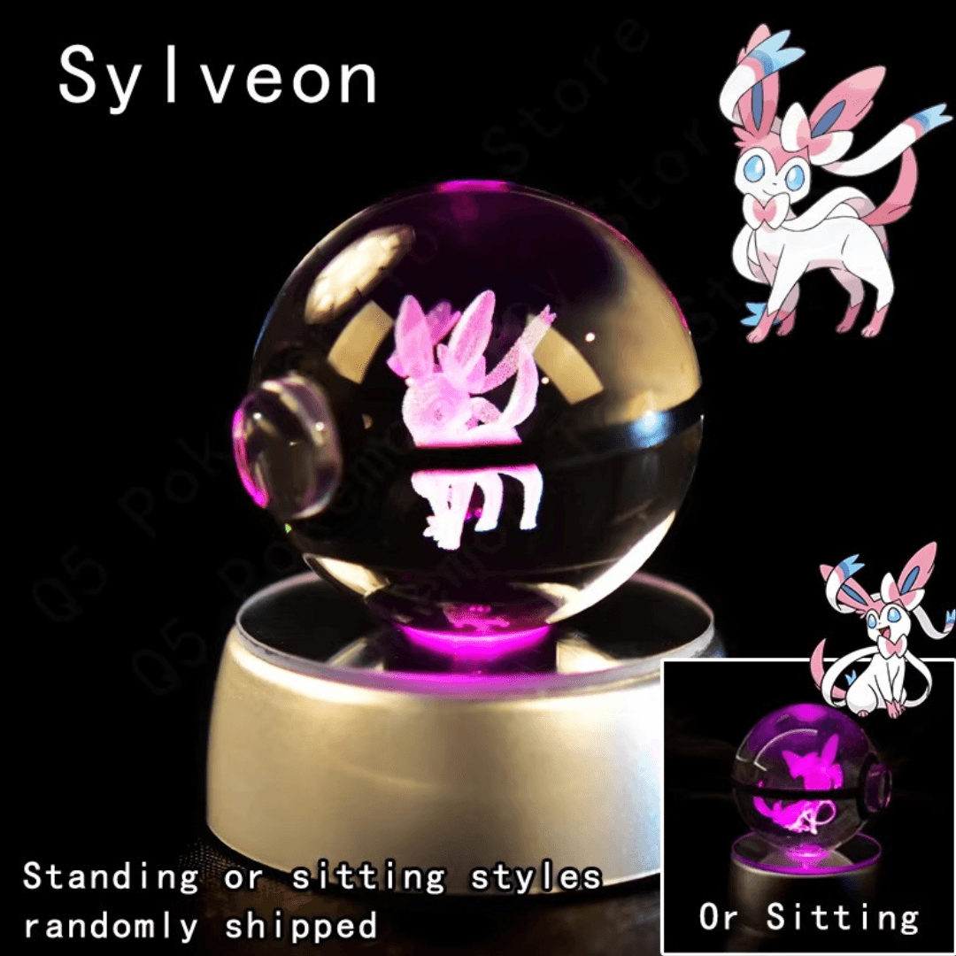 Pokemon Crystal Ball 3D Pikachu Gengar Mewtwo Night Light Lamp Pokeball Kid Gift