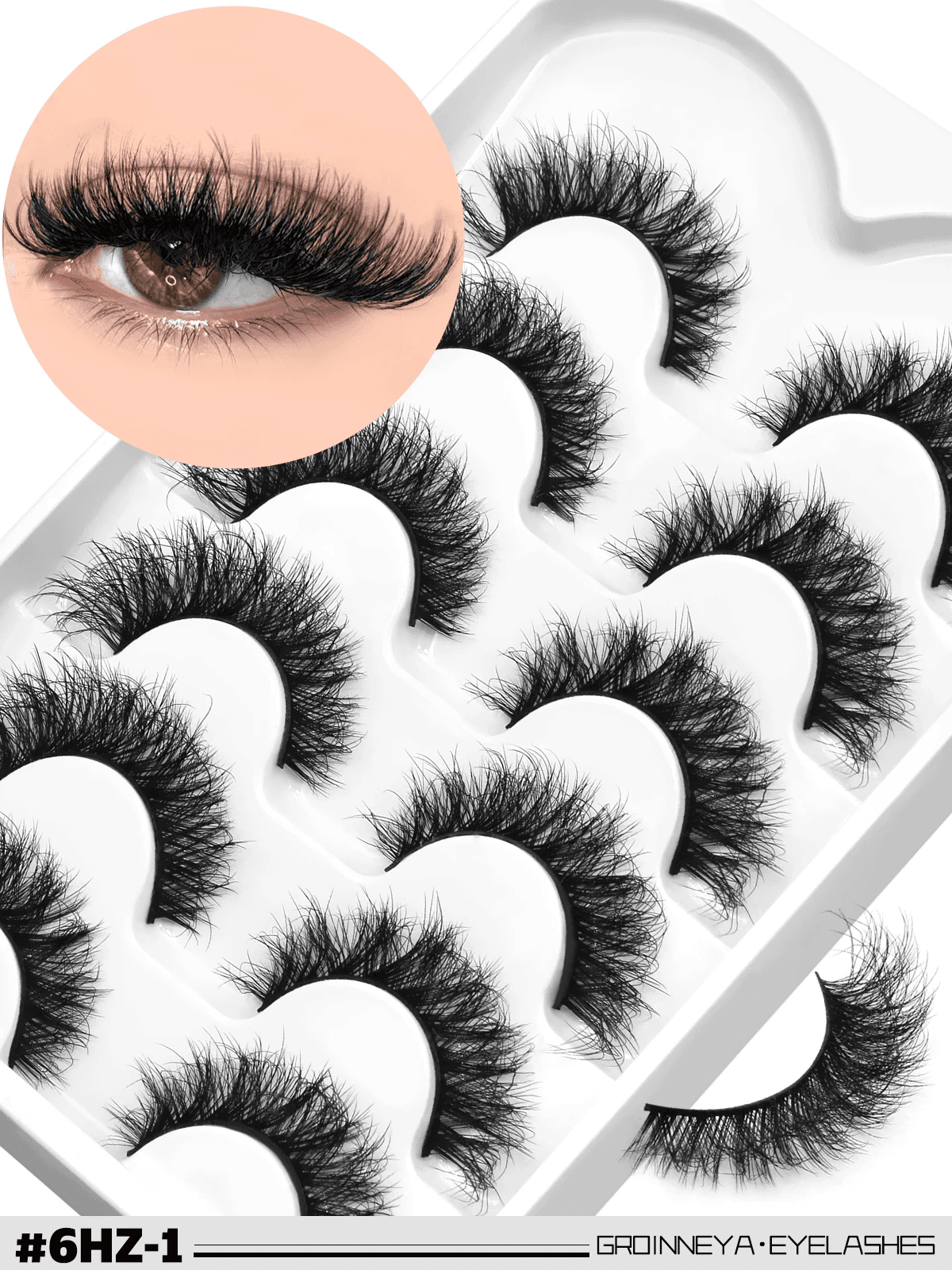 GROINNEYA False Eyelashes 3D Mink Lashes Cat Eyelashes Fluffy Wispy Volume Lashe