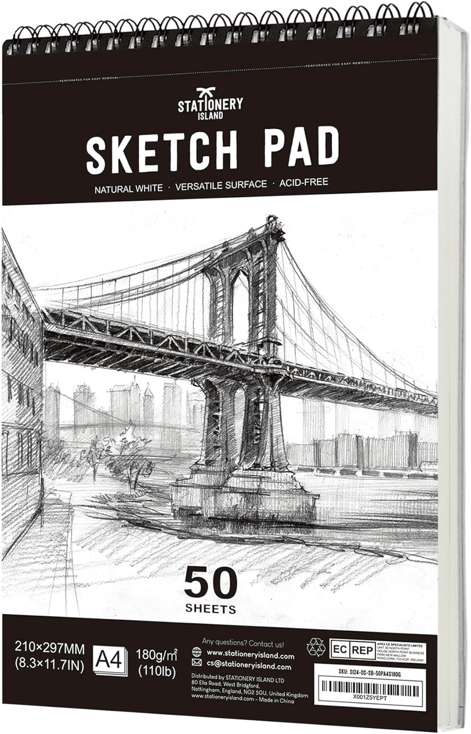 Sketch Pad| A4 Sketch Book 180 G/M² Thick Paper| 100 Pages / 50 Sheets Spiral Bo
