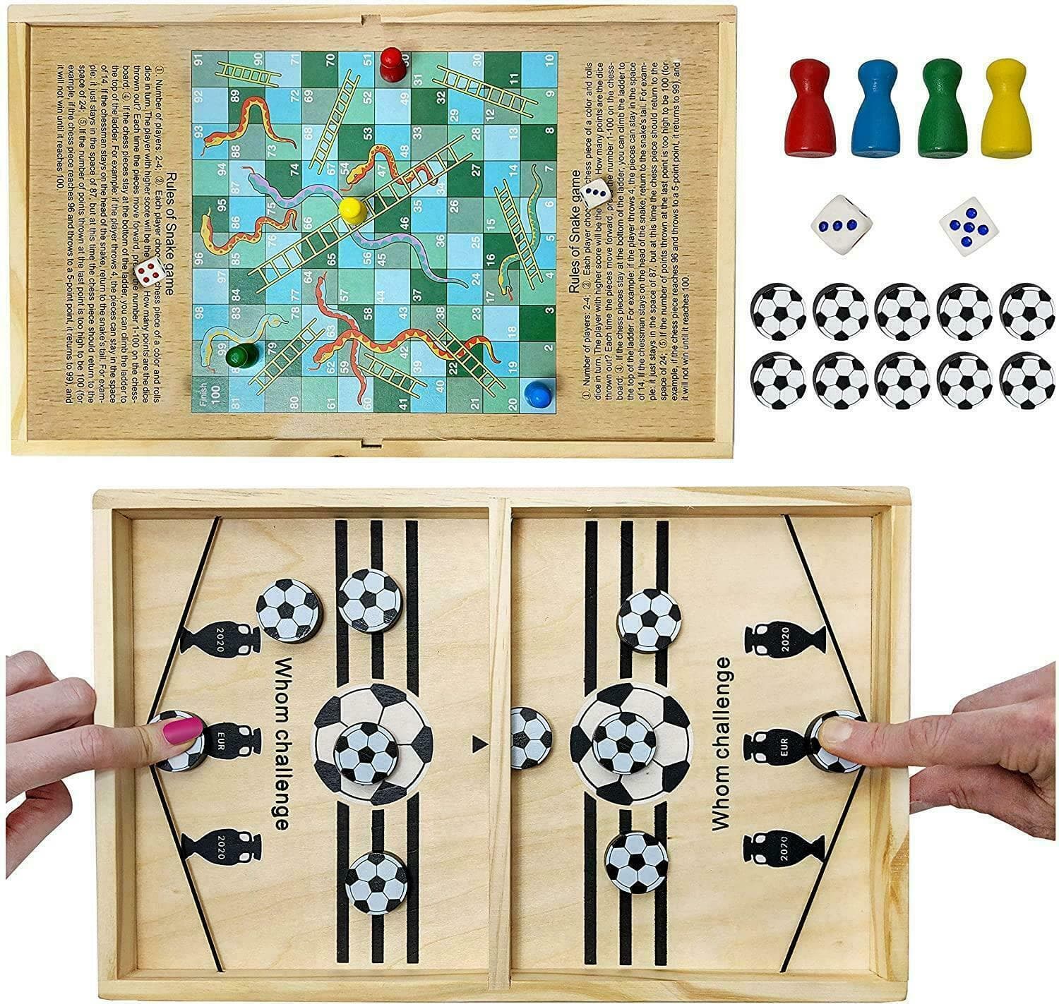 2IN1 TABLE FOOTBALL FAST SLING PUCK GAME SNAKES and LADDERS WINNER CHESS BOARD TOY view 2