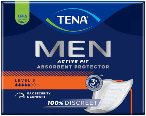 96 x TENA Men Level 3 Active Fit Discreet Absorbent Protector Pads - 6 x Pks 16