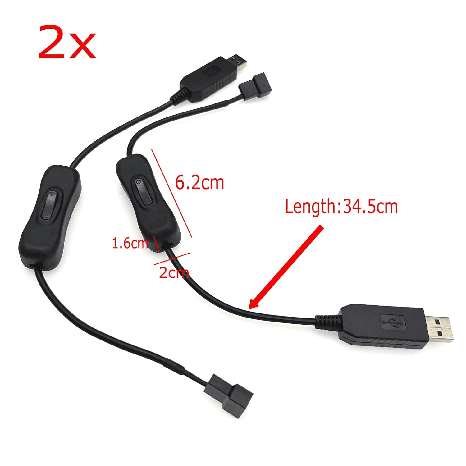 2-Pack USB to 3 Pin/4 Pin PWM 5V Sleeved Fan Power Adapter Cable with On/Off Swi view 2
