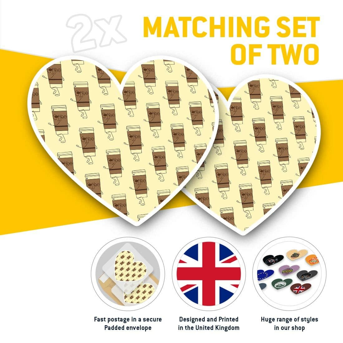 2 x Heart Stickers 15 cm - Coffee Cup Cartoons Cafe Restaurant #44636 view 2
