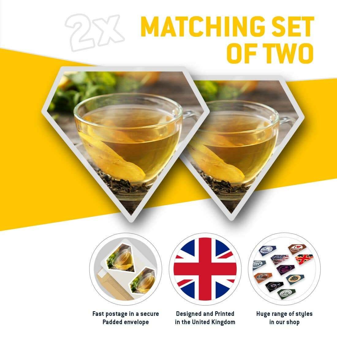 2 x Diamond Stickers 7.5 cm - Green Tea Cup Healthy Organic  #21658 view 2