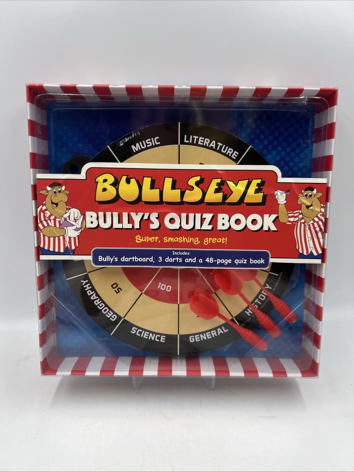 Bullseye Bully’s Quiz Book Magnetic Dartboard 3 Darts 9 x 9”’- New and Sealed