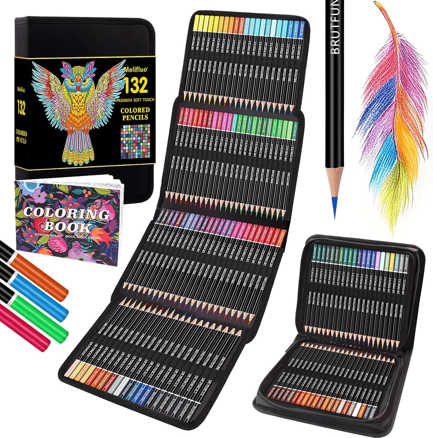 72 Colouring Pencils Set with Black Portable Zipper Bag. Professional Coloured P