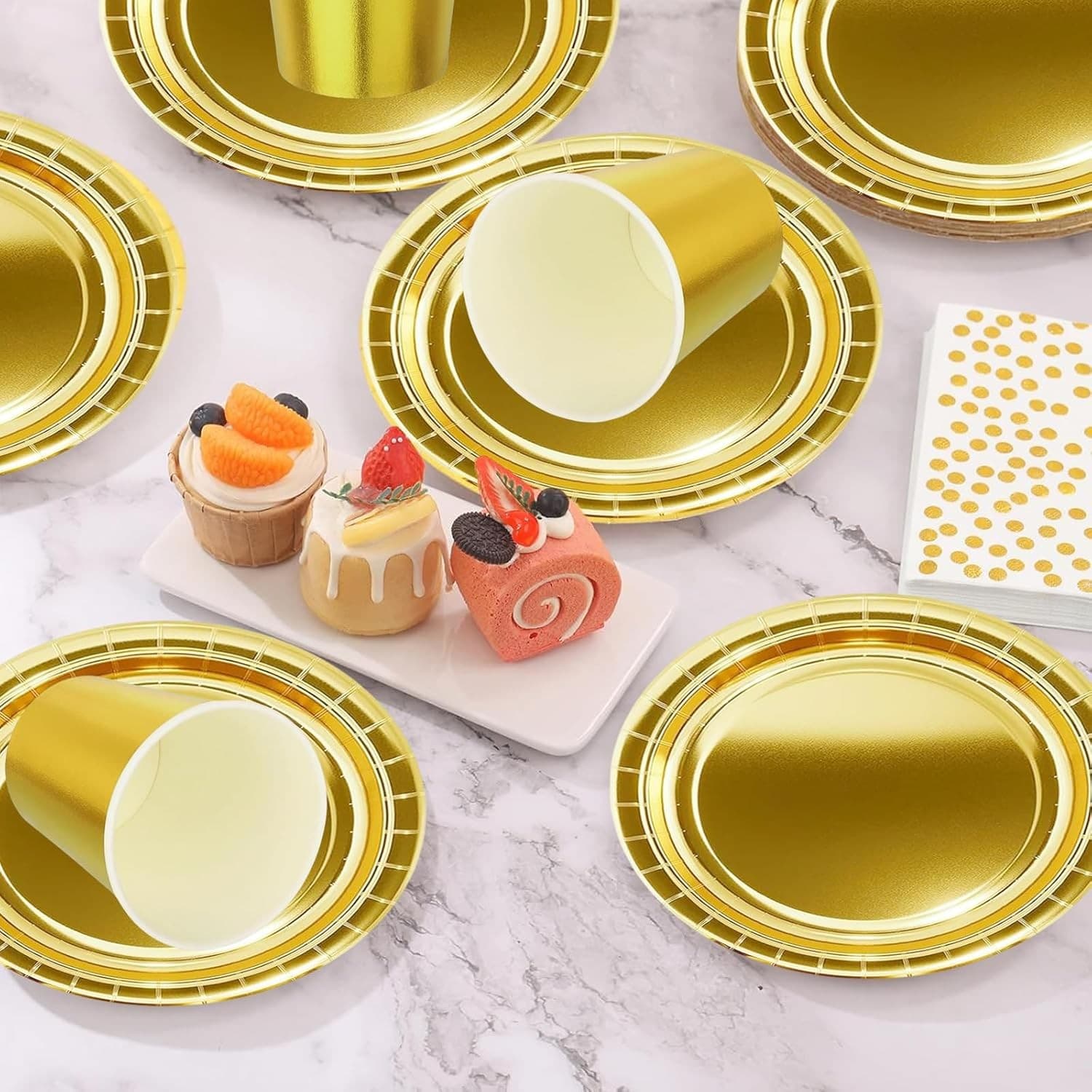 69pcs Metallic Gold Tableware,Foil Golden Party Dinnerware Shiny Metallic Gold view 2