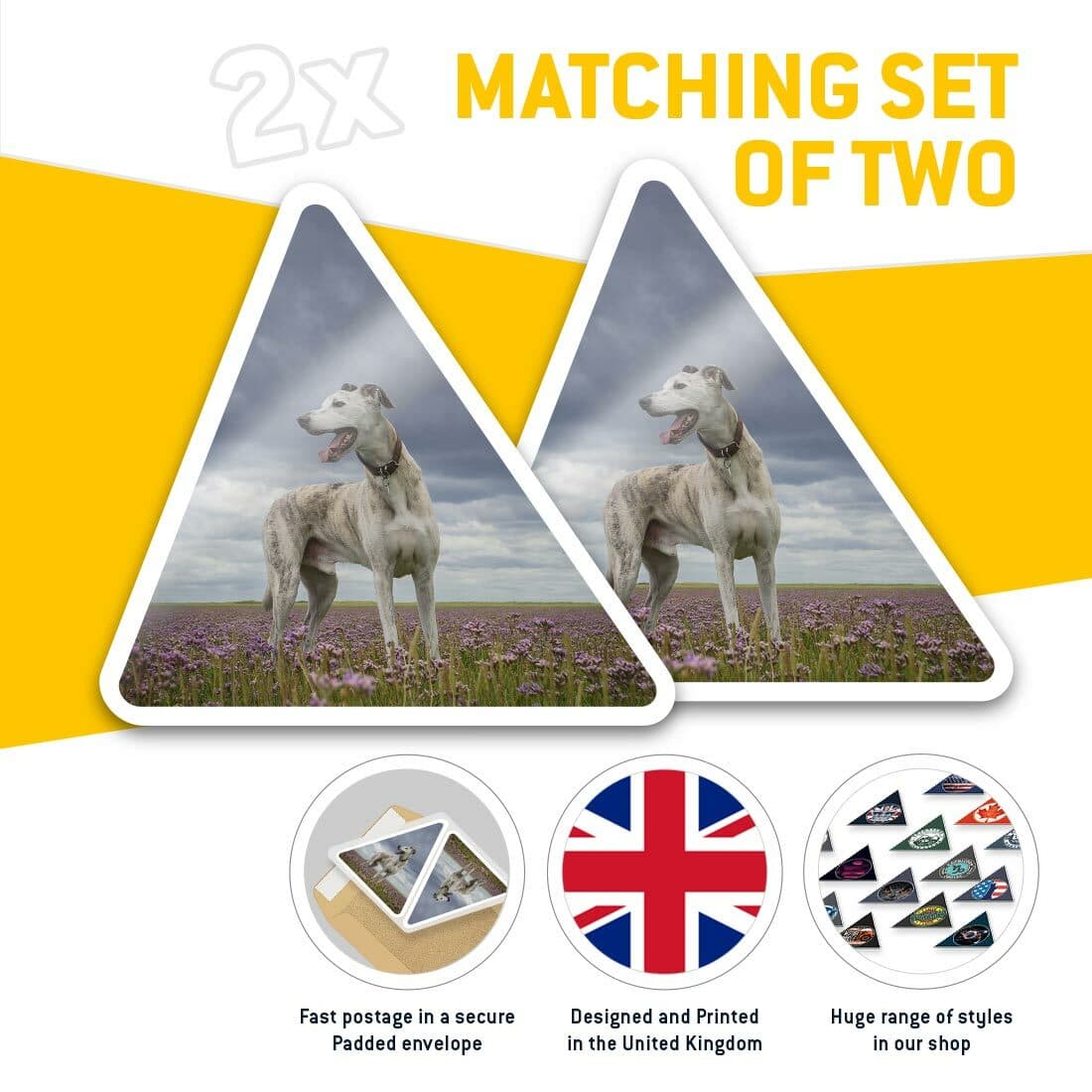 2 x Triangle Stickers 10 cm - White Greyhound Pet Dog  #16042 view 2