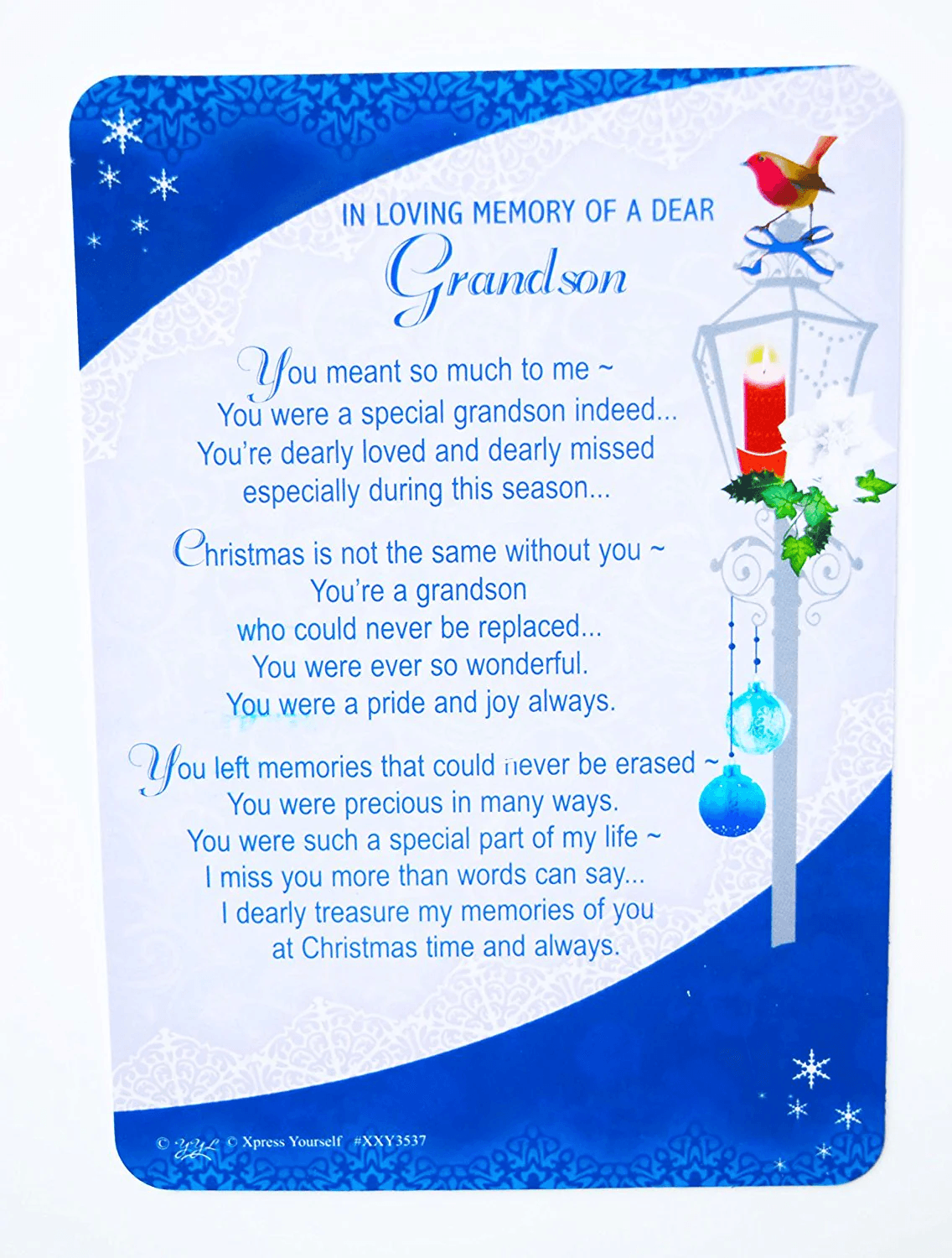 Grandson Grave Card Christmas Decorations Memorial Remembrance Missing You Card