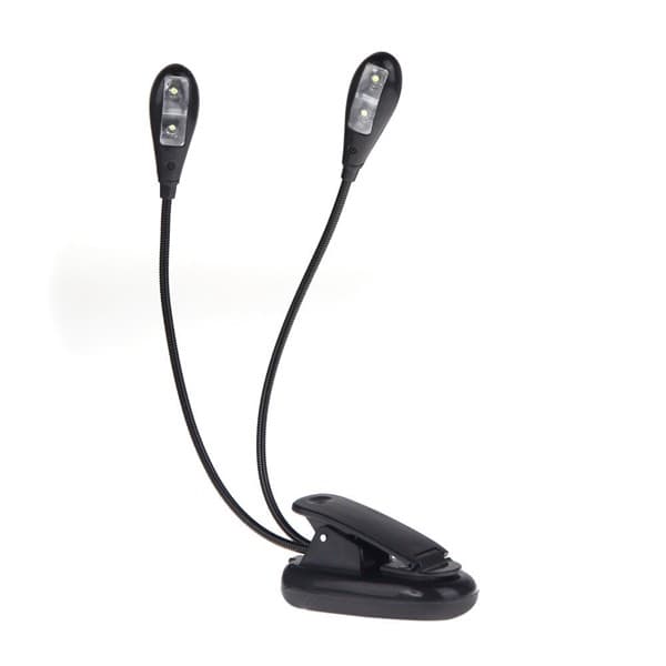 4 LED Dual Arms Clip on LED Lamp for Reading in Bed and Music Stand - Black