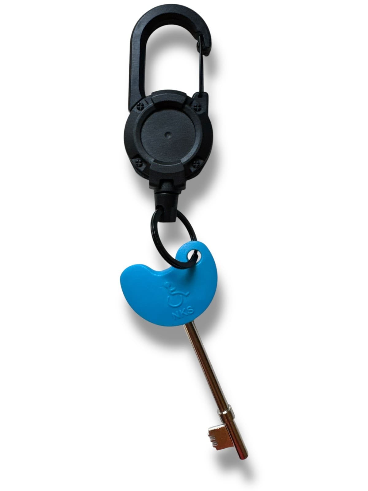 Blue NKS / Radar Toilet Key with Black Large Heavy Duty Steel Cord Badge Reel