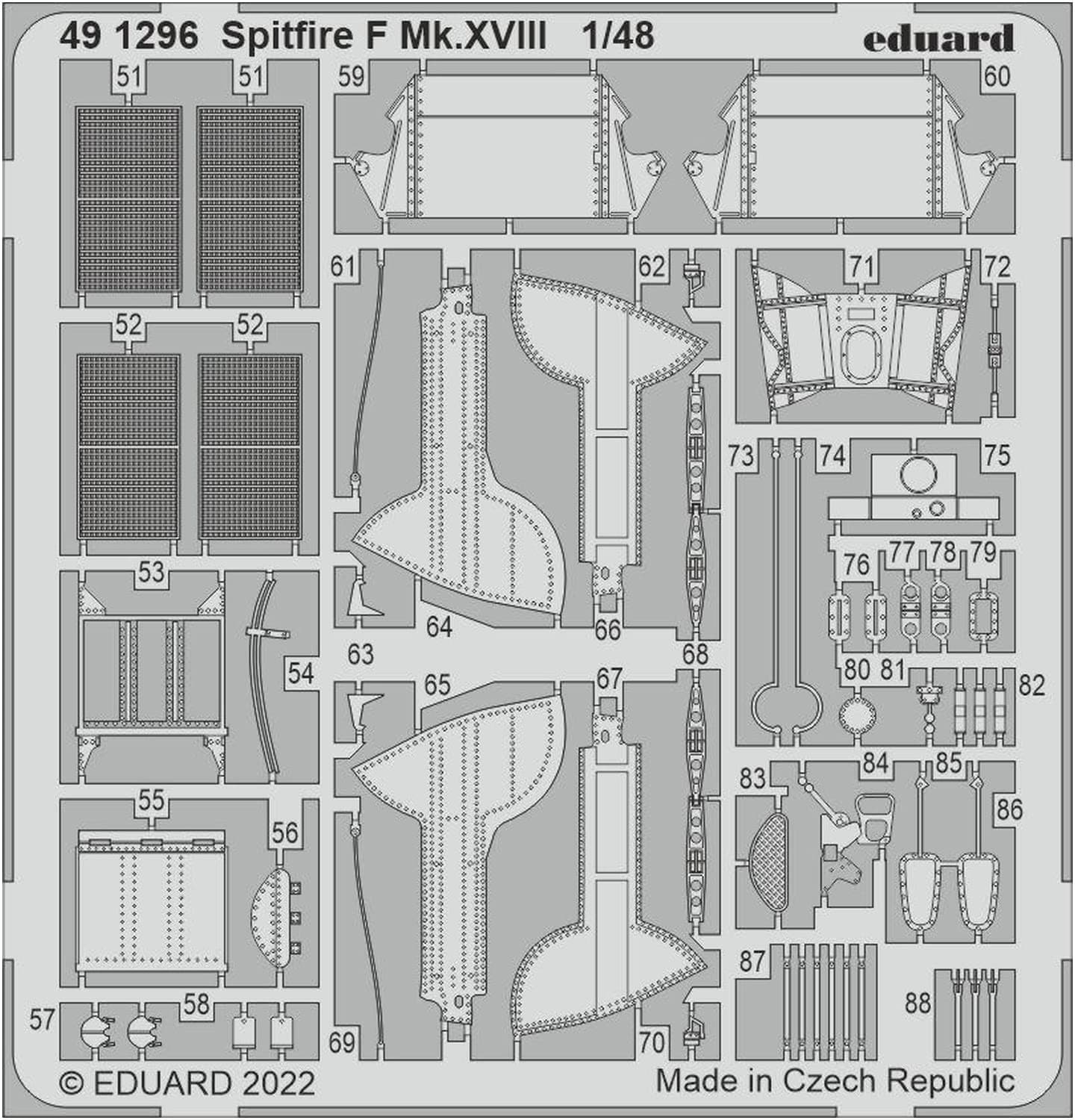 Eduard 1/48 Supermarine Spitfire F Mk.18 Etching Parts (For Airfix) Plastic Mode