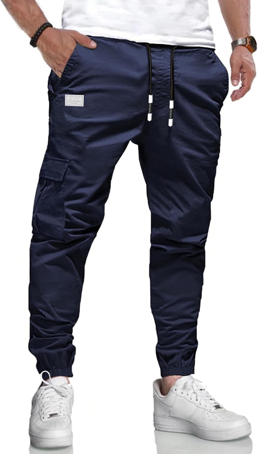 LIUPMWE Joggers for Men Cotton Casual Mens Work Trousers Tracksuit Elastic Carg