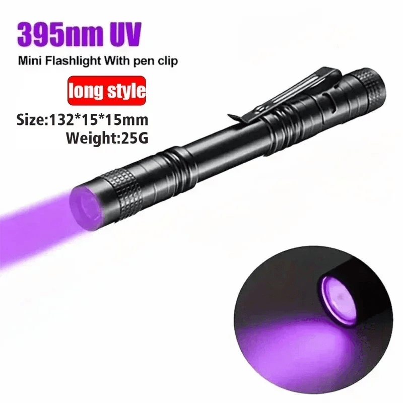 395Nm UV Pen Flaslight,Blacklight Flashlight W/ Clip Portable Detector for Hotel