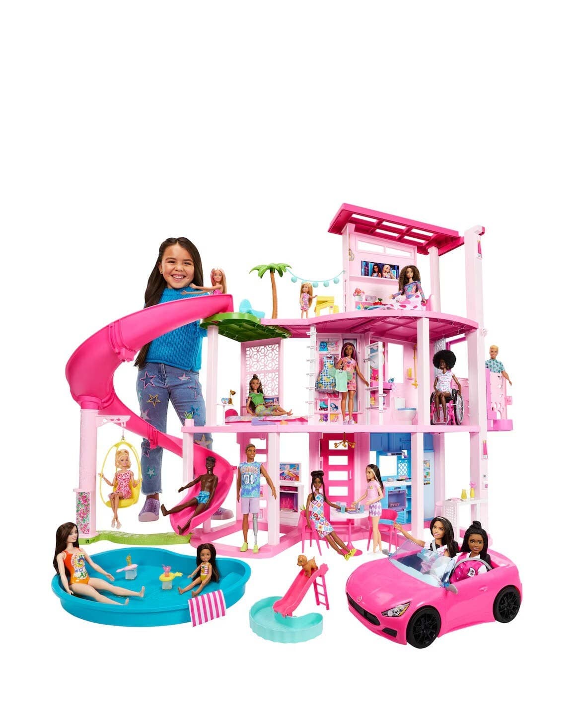 Barbie Dreamhouse Gift Pool Party Doll House with 3 Story Slide and 75+ Pieces