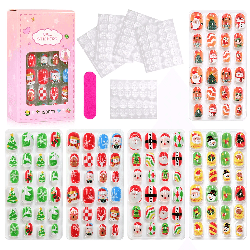 120Pcs Children'S Press on Nails Kids Cartoon Acrylic Fake Nails Tips Kawaii Gir