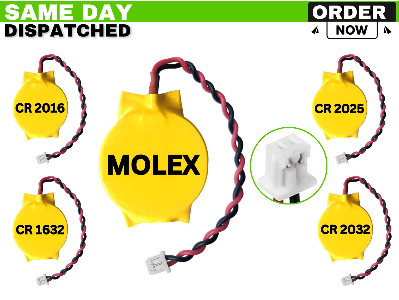CR2032| CR2025| CR2016| CR1632 2 pin Molex and JST Batteries Cells Wholesale