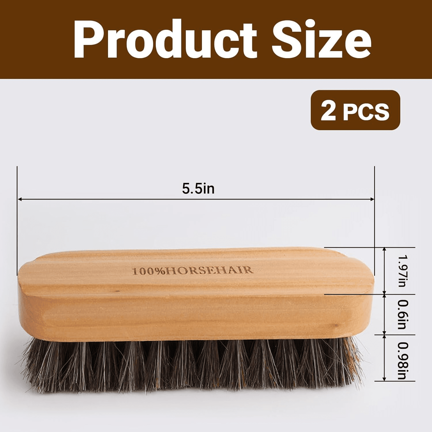 2 PCS Horsehair Shoe Brush| Leather Cleaning Brush Premium Super Soft Bristles w view 2