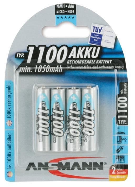 ANSMANN - NiMH Rechargeable AAA Batteries 1100mAh 4 Pack