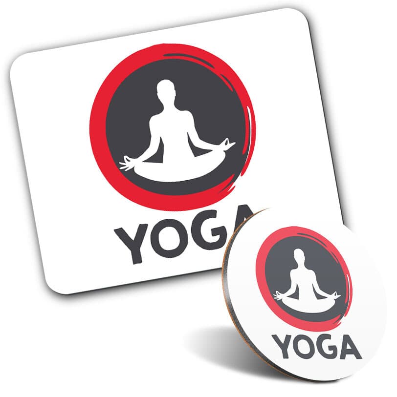 1 Mouse Mat and 1 Round Coaster Yoga Pose Meditation Fun Meditate Calm #58761