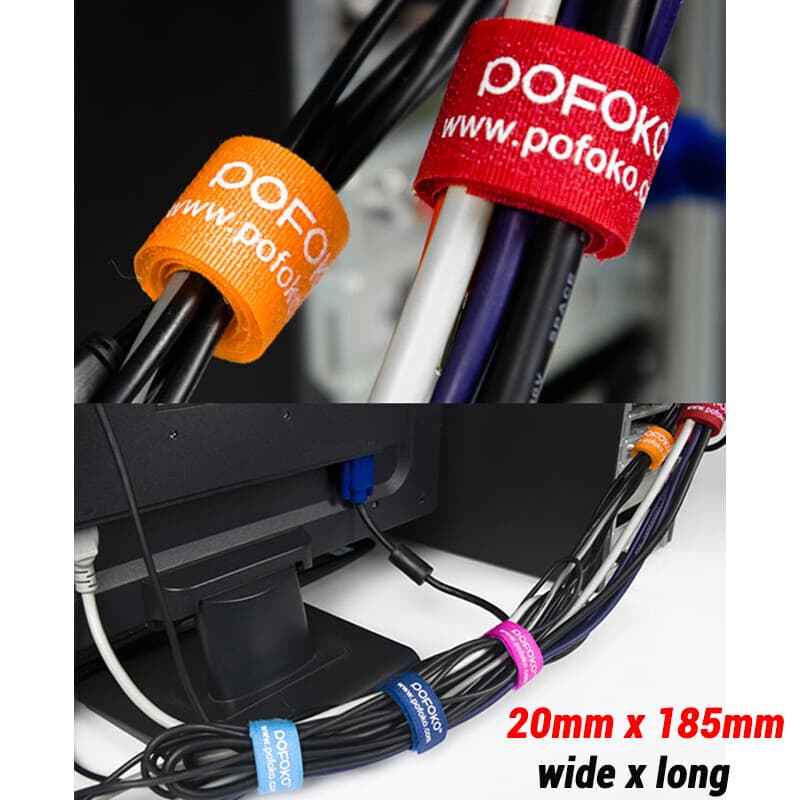 POFOKO GENUINE Reusable Ties Double Sided Hook and Loop Strapping Tape 20*185mm